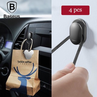 Baseus คลิปตะขอแขวนสําหรับติดรถยนต์  ชิ้น 4 pcs Car Hooks Organizer Storage For USB Cable Clip Protector Wall Hooks Car Holder Cable Organizer Auto Fastener Clip