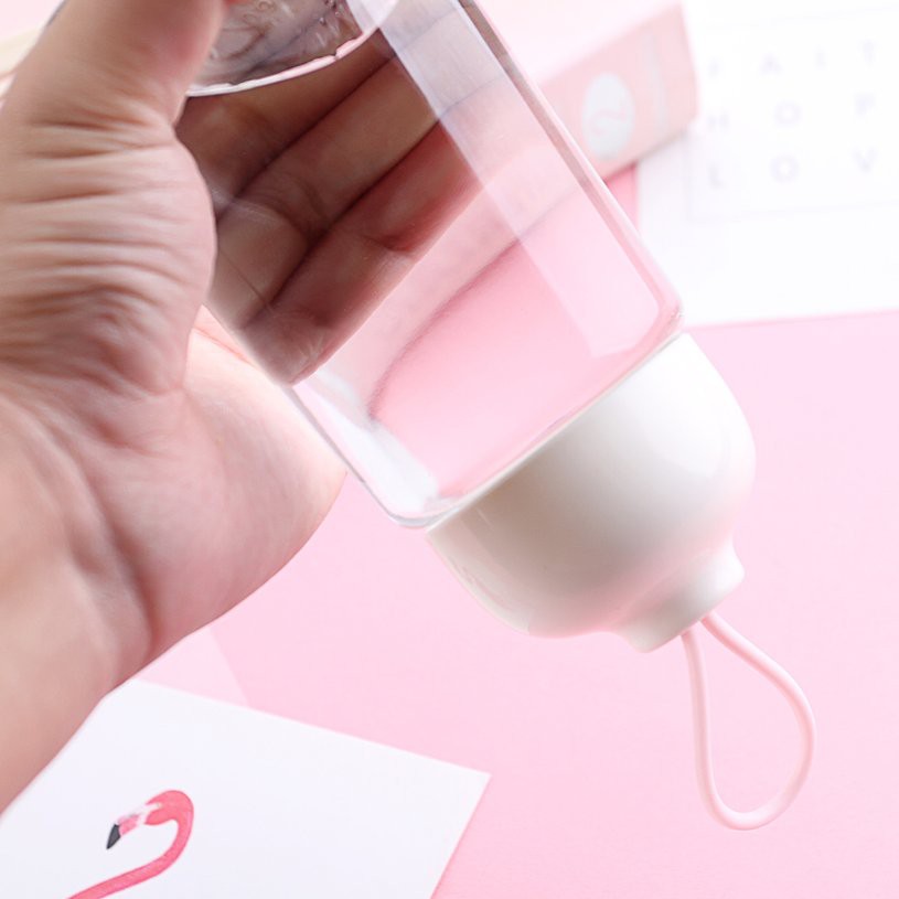 ส่งฟรี-พร้อมส่ง-320ml-flamingo-ขวดน้ำแก้วฝาครอบผ้าน่ารักการดื่มถ้วยขวดจดหมาย