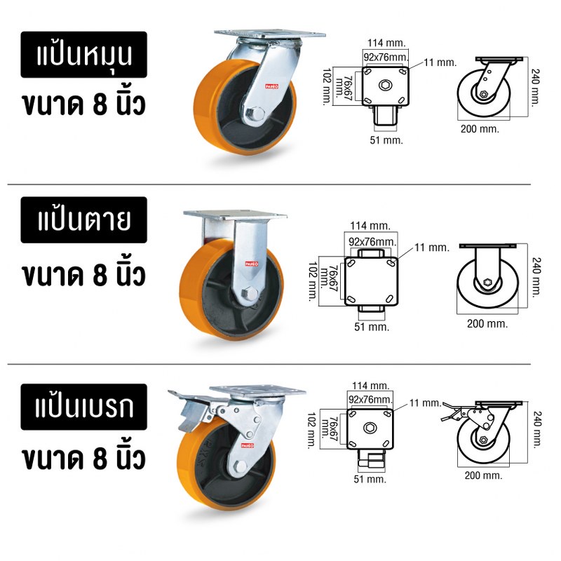 ลูกล้อ8นิ้ว-200มม-ล้อโพลียูรีเทนแกนเหล็กหล่อ-ล้อยูรีเทน-ล้อไม่แตก-ล้อขาเชื่อม-ล้อสำหรับงานหนัก-รับน้ำหนัก-450-670-กก