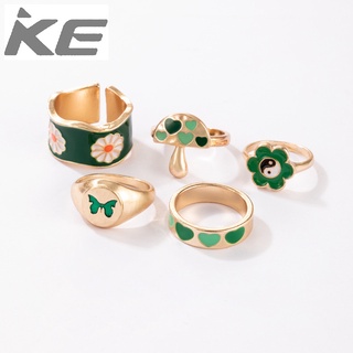 Ring Colorful Love Flower Pastoral Butterfly Mushroom Tai Chi Five-piece Ring for girls for wo