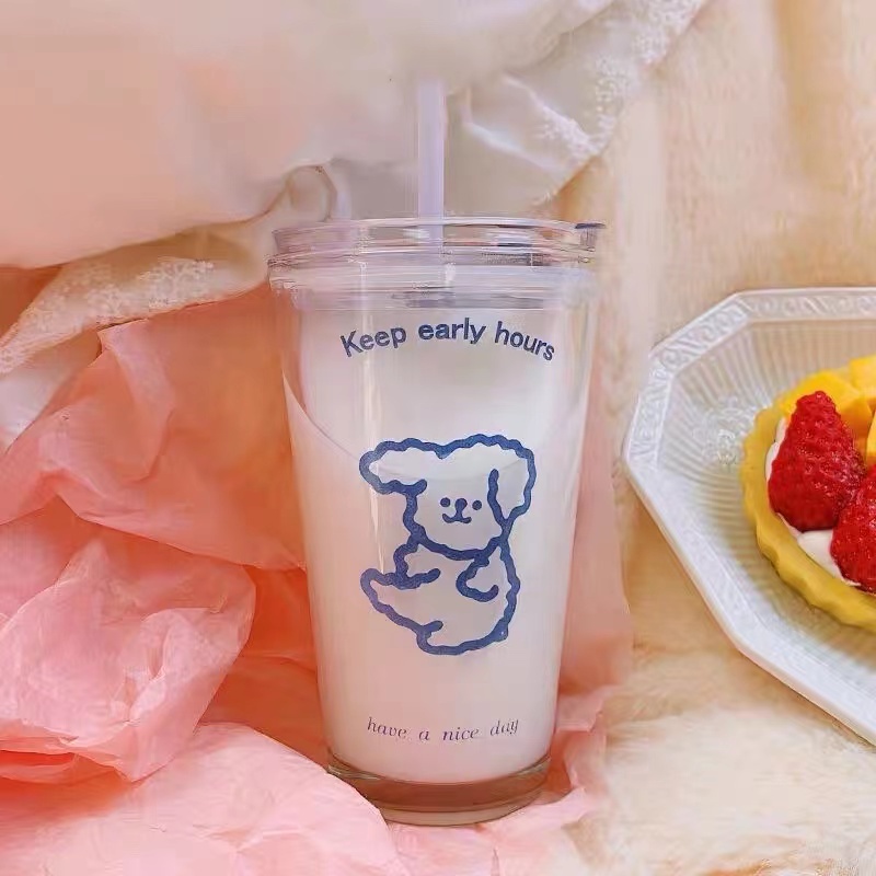 chun-แก้วหูกระต่ายลายการ์ตูนน่ารักถ้วยน้ำสวยแก้วฟางแบบพกพา-r069