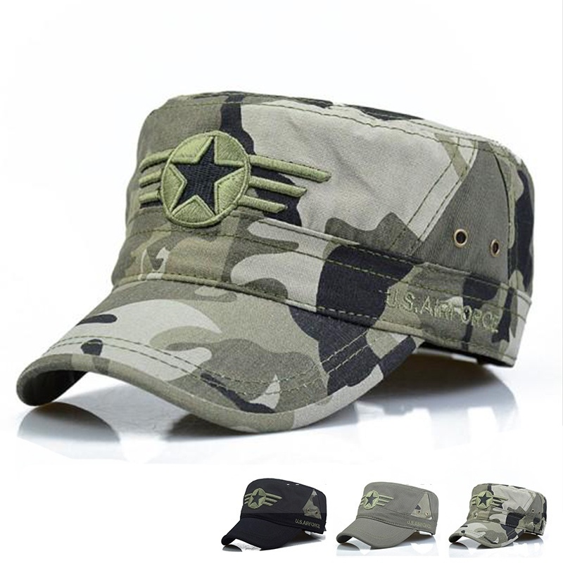 ราคาและรีวิวหมวกผู้ชายหมวก Snapback หมวกทหารหมวกปรับได้หมวกห้าแฉก