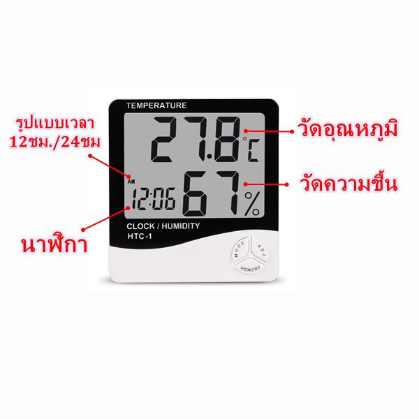 ภาพหน้าปกสินค้าเครื่องวัดอุณหภูมิและความชื้นในอากาศ นาฬิกา แบบดิจิตอลรุ่น HTC-1 Digital Thermometer Hygrometer จากร้าน mymelons บน Shopee