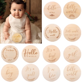 การ์ดไม้แกะสลัก สองด้าน ลาย Hello World พร็อพถ่ายรูป สําหรับเด็กทารกแรกเกิด