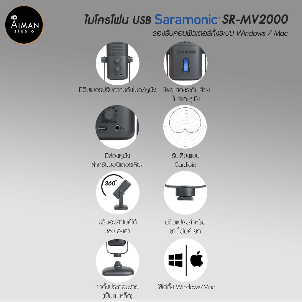 ไมโครโฟนคอนเดนเซอร์-saramonic-sr-mv2000-รองรับสมาร์ทโฟน-type-c-และ-คอม-โน๊ตบุ๊ค-windows-mac