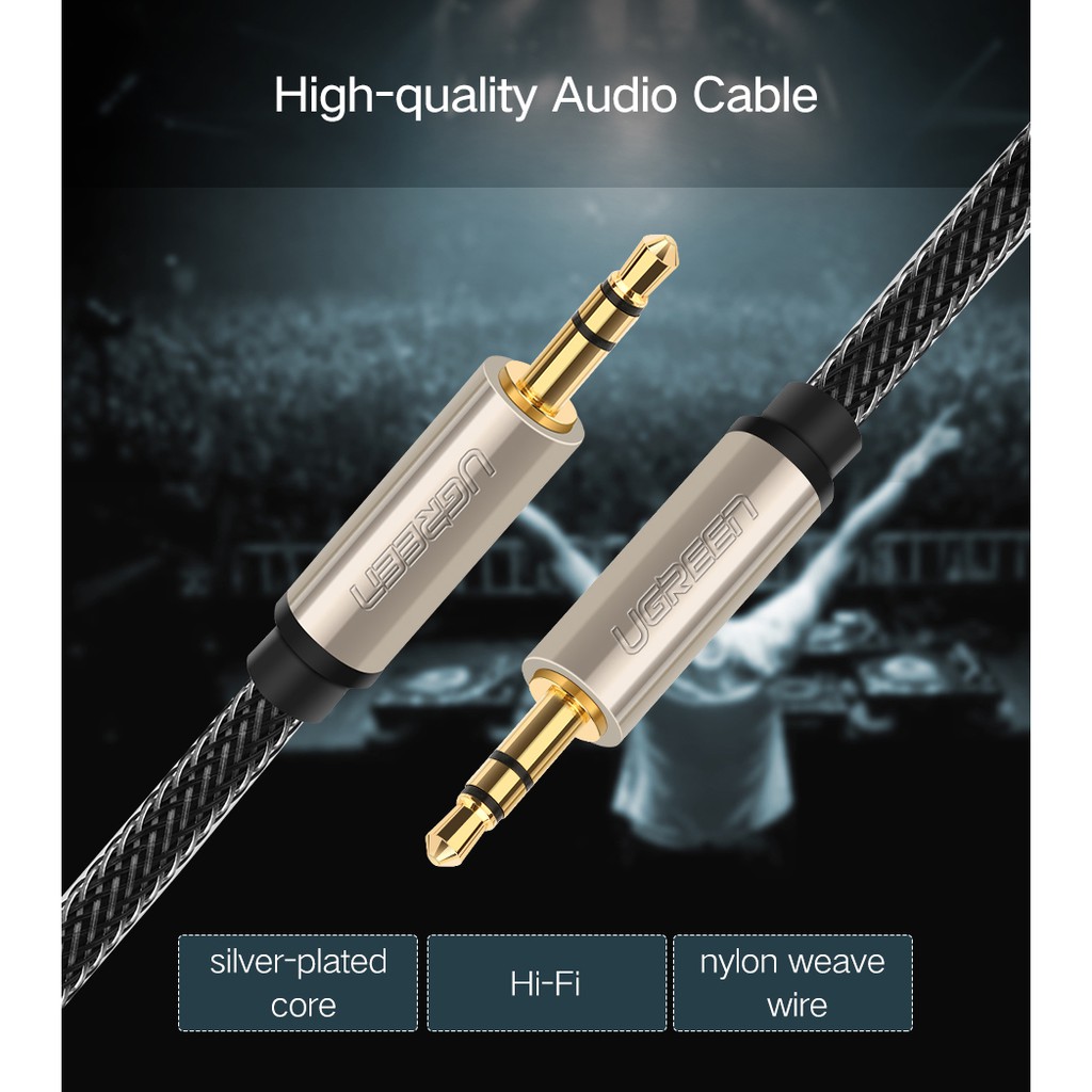 ภาพหน้าปกสินค้าUgreen (AV125)3.5 Jack Male to Male Audio Cable Nylon Aux Cable for Headphone Speaker Stereo Cable(1/1.5/2เมตร)
