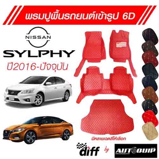 Diff พรมปูพื้นเข้ารูปรถยนต์ 6D พรมปูพื้นรถยนต์ พรมรถยนต์ Nissan Sylph ปี 2016-ปัจจุบัน ยกขอบตั้งขึ้นกันสิ่งสกปรกด้านข้าง