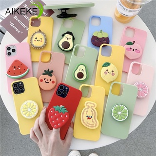 เคสโทรศัพท์มือถือแบบนิ่ม ลายผลไม้ อะโวคาโด ลูกพีช เลม่อน สตรอเบอร์รี่ 3D พร้อมขาตั้ง สําหรับ iPhone 14 Plus 14 Pro Max