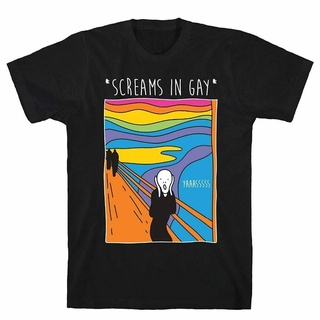 【hot sale】เสื้อยืดแขนสั้นลําลอง คอกลม ผ้าฝ้าย 100% พิมพ์ลาย Screams In Gay Lgbt The Scream Art Rainbow Pride Month Mashu