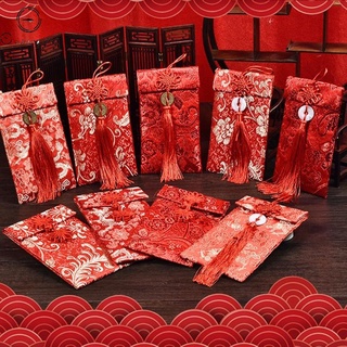 สินค้า รีไซเคิลจีน Chinoiserie ผ้าไหมเทศกาลซองจดหมายสีแดงแพ็คเก็ตสีแดงเงินบัตรของขวัญ