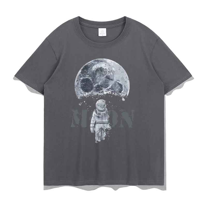 เสื้อยืดลําลอง-พิมพ์ลายนักบินอวกาศ-ดวงจันทร์-แฟชั่นสําหรับสตรี
