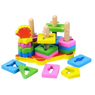 Brandtoys Mut ของเล่นไม้ กระดานไม้สวม 5 หลัก รูปเม่น คละสี Animal set of columns  FW-1694