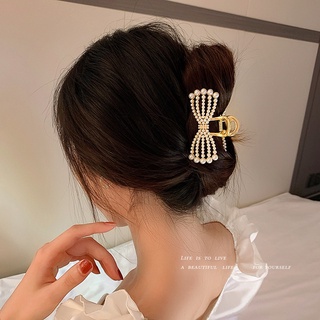 Korean version of the pearl bow catch the back of the head of the clip plate hair temperament hollow hairpin Japanese sw