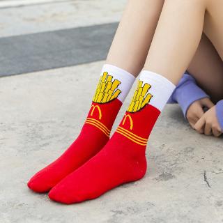 Funny Cartoon Fruits Food Women Socks New Trend Cute Egg Cookie Donut Happy Colorful Novelty Skateboard Female Cotton Long Socks