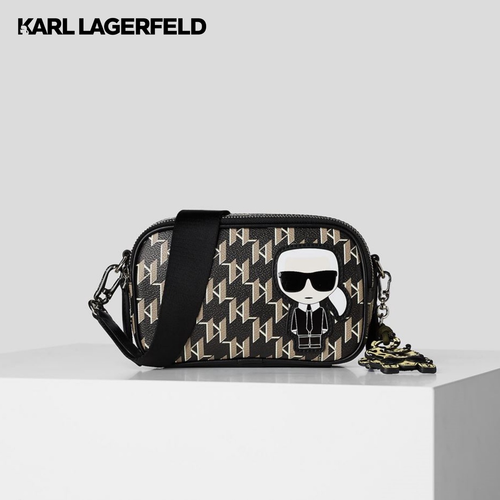 Karl Lagerfeld K/IKONIK MONOGRAM CAMERA BAG WITH KARLIMAL CHARM