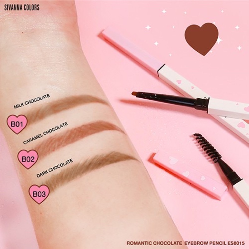 ของแท้-ส่งไว-sivanna-color-romantic-chocolate-eyebrow-pencil-ดินสอเขียนคิ้วแบบหมุนพร้อมแปรงปัด-es8015