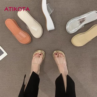 Atikota รองเท้าแตะ เปิดนิ้วเท้า พื้นหนา สวมใส่สบาย สีโปร่งใส เข้ากับทุกการแต่งกาย แฟชั่นฤดูร้อน สําหรับผู้หญิง