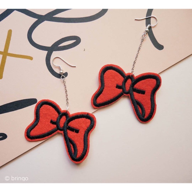 ต่างหู-0366-red-bow-patch-earring