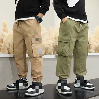 Kids long pants cotton thin section breathable Trousers korean casual cargo overalls bottoms