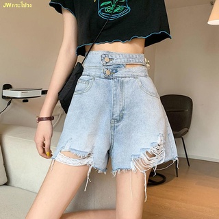 Hot sale 🍁🔥Ripped jeans women new Korean version retro high waist wide leg trousers raw edge hot pants straight pants