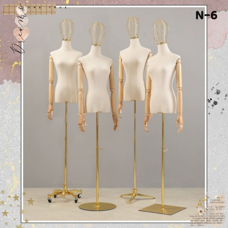 หุ่นโชว์-หุ่นโชว์เสื้อผ้า-n6-หัวลวดเหล็กทอง-งานผ้าดิบ