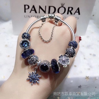 Pandora สร้อยคอเงินแท้ 925 จี้รูปหัวใจ สีม่วงโอปอล 100% สําหรับผู้หญิง