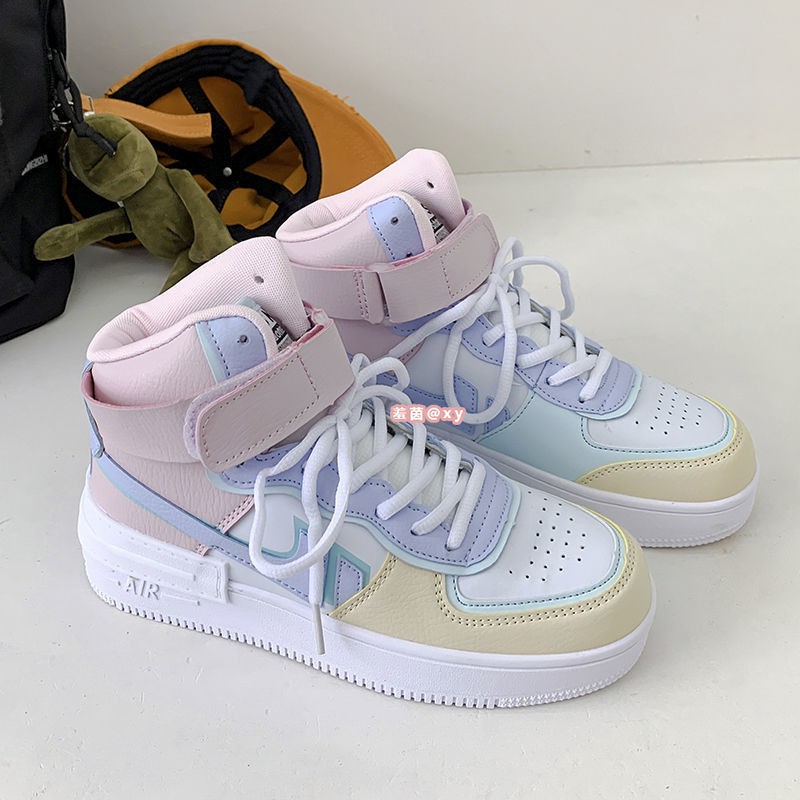 ส่งจากไทย-violet-high-top-sneakers-girl-japanese-white-shoes-2020-new-shoes-female-korean-student-ins-sneakers