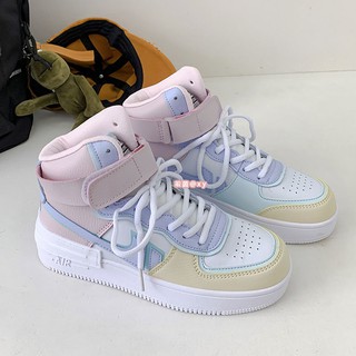 🔥Hot sale！ Violet high-top sneakers girl Japanese white shoes 2020 new shoes female Korean student ins sneakers