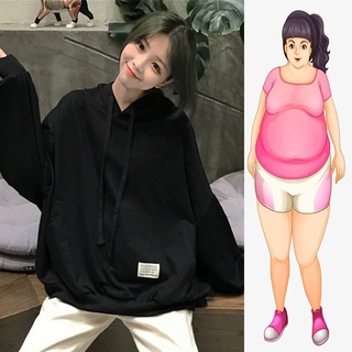 【Plus Size】เสื้อโค้ทแจ็กเก็ต แขนยาว มีฮู้ด ทรงหลวม โอเวอร์ไซซ์ สําหรับผู้หญิง (40-150 กก.)