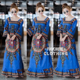 📌ทักก่อนสั่ง📌Maxidress เดรสโบฮีเมี่ยน คอเหลี่ยม อก40” Favorite