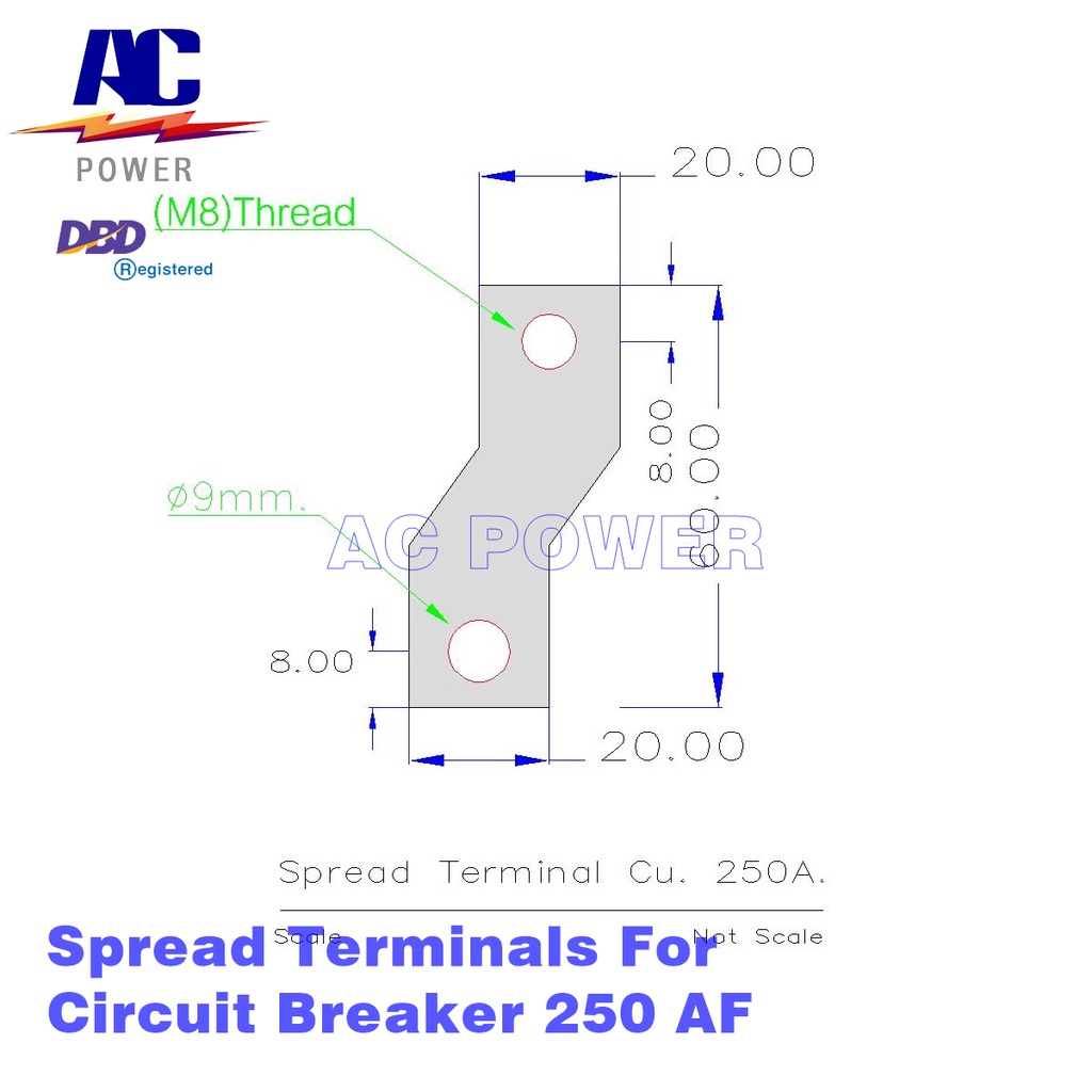 บัสบาร์เบรกเกอร์-ขั้วแยกสาย-บัสบาร์ทองแดง-เข้าสายเบรกเกอร์-ก-20-x-5-mm-250-af-spread-terminals-for-circuit-breaker