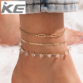 Foot accessories Simple gold buckle crystal tassel pendant geometric anklet 3-piece set for gi