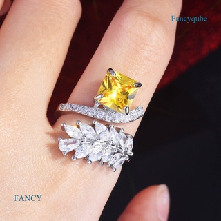 Fancy แหวนเงิน 925 ประดับเพทาย ทรงสี่เหลี่ยม หรูหรา เครื่องประดับ สําหรับผู้หญิง งานหมั้น วันเกิด งานแต่งงาน