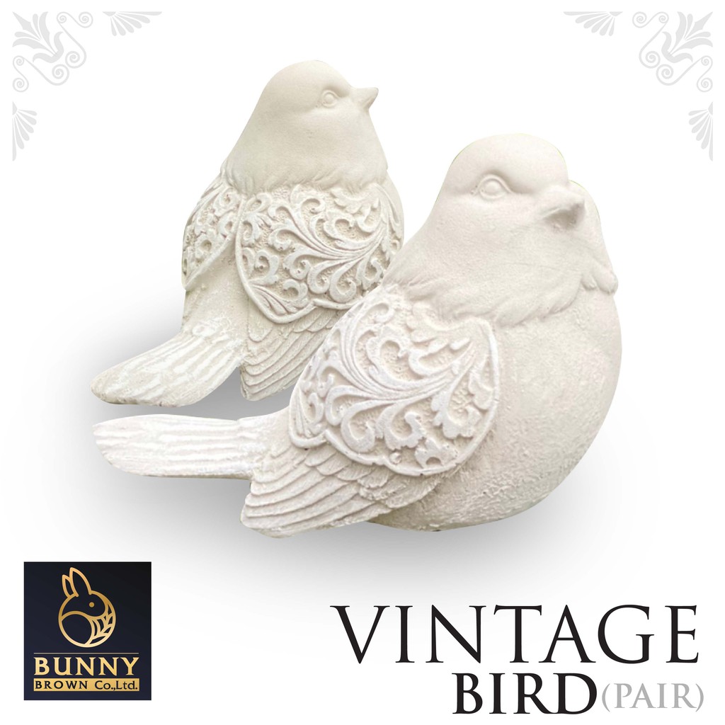 นกวินเทจ-vintage-bird-คู่-ปูนปั้น-แต่งบ้าน-แต่งห้อง-จัดสวน-ประดับสวน-แต่งสวน-bunny-brown