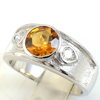 💎T054 แหวนพลอยแท้ แหวนเงินแท้ชุบทองคำขาว พลอยซิทรินแท้ 100%