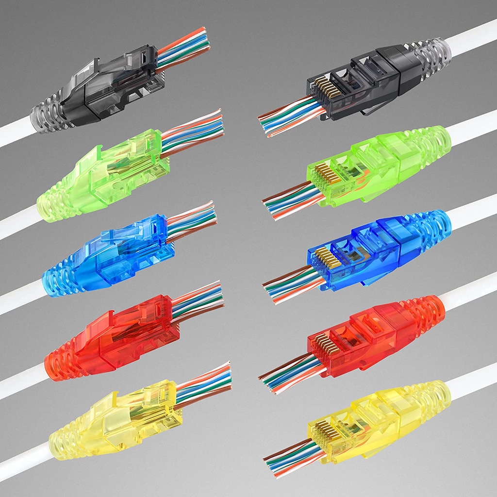 Zoerax ตัวเชื่อมต่อผ่าน RJ45 Cat6 50 ชิ้น และบูทบรรเทาความเครียด 50 ...