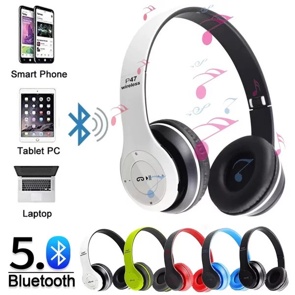 ใหม่-หูฟังแบบครอบหู-p47-wireless-headphones-หูฟังบลูทูธไร้สาย-เชื่อมต่อเร็ว-หูฟังออกกำลังกาย-คุณภาพเสียงดี