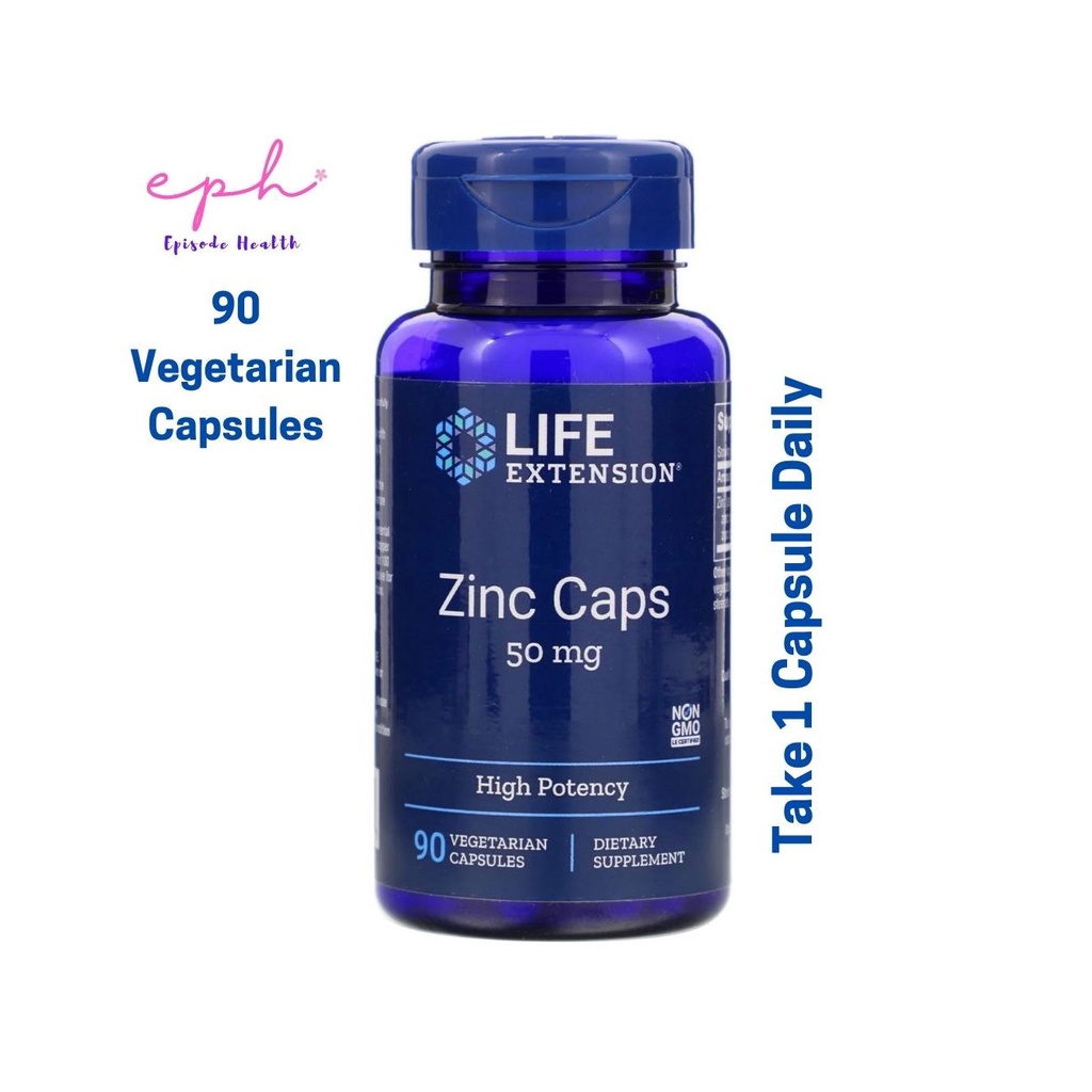 Life Extension Zinc Caps High Potency 50 mg 90 Vegetarian Capsules