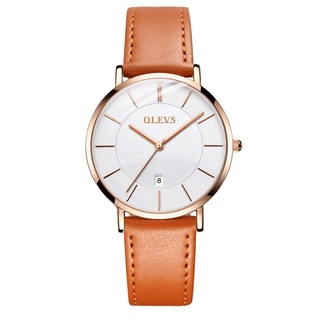 สินค้า OLEVS นาฬิกาข้อมือผู้หญิงควอตซ์สายหนังกันน้ำบางเฉียบแฟชั่นนาฬิกาเกาหลียอดนิยมนาฬิกาผู้หญิง