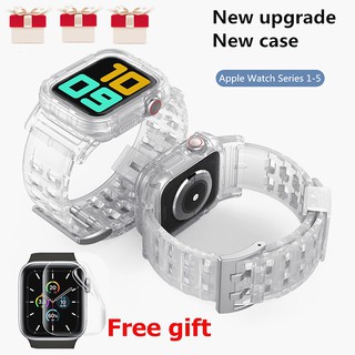 【ของขวัญกระจก】สายนาฬิกาข้อมือซิลิโคนใส แบบนิ่ม สําหรับ iwatch Series 8 7 6 SE 4 3 2 1 iwatch 45 มม. 41 มม. 40 มม. 44 มม. 42 38 มม. 2 in 1