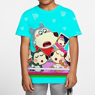 เสื้อยืดคอกลม แขนสั้น พิมพ์ลายการ์ตูน Wolfoo Animation สวมใส่สบาย แฟชั่นฤดูร้อน สําหรับเด็ก