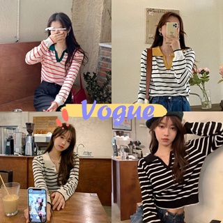 ภาพหน้าปกสินค้าVogue​🌟​พร้อมส่ง🌟เสื้อไหมพรมคอปกแหวกลึก แขนยาว ลายทาง กำลังมาแรง (81018-1/81018-2) -N ที่เกี่ยวข้อง