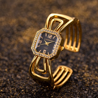 นาฬิกาข้อมือควอทซ์ อะนาล็อก สายสแตนเลส ประดับเพชรเทียม หรูหรา สไตล์คลาสสิก สําหรับผู้หญิง