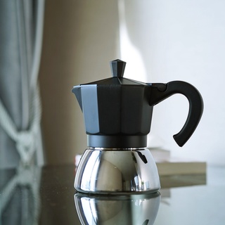 (สีดำ) เครื่องชงกาแฟ  กาต้มกาแฟ มอคค่าพอท ฐานสแตนเลส Stainless Moka Pot Espresso ใช้ได้กับเตาแก๊ส, เตาไฟฟ้า และเตาแม่เ