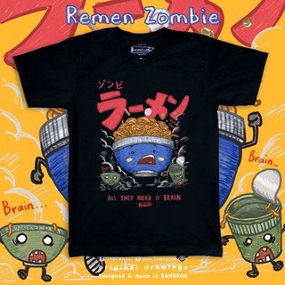 [S-5XL] Ramen Zombies Premium Cotton Black T-Shirt เสื้อยืดคอตตอนพรีเมียมสีดำลาย ราเมน บะหมี่กึ่งสำเร็จรูป