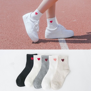 ถุงเท้าข้อสั้น ผ้าฝ้าย ระบายอากาศได้ดี ลายหัวใจน่ารัก สีแดง สไตล์เกาหลี สําหรับผู้หญิง จํานวน 1 คู่