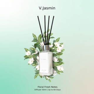 ก้านหอม ปรับอากาศ Diffuser กลิ่น V.jasmin มะลิ สดชื่น อบอุ่น 50ml ฟรี!! ก้านไม้กระจายกลิ่น (No box)