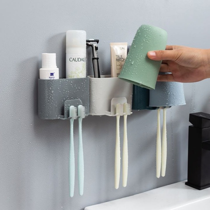 กล่องติดผนัง-แขวนแปรงสีฟัน-แปรงสีฟันไฟฟ้า-กันน้ำ-ติดตั้งง่าย-ใส่ยาสีฟันได้-แถมแก้วฟรี