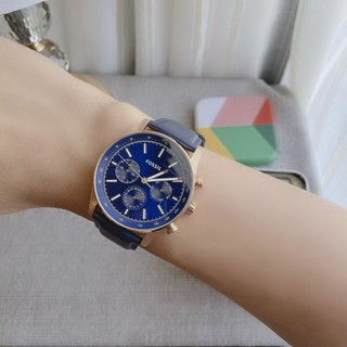 🎀 (สด-ผ่อน) นาฬิกา สายหนัง สีน้ำเงิน หน้าปัด สีน้ำเงิน ขนาด 44มิล BQ2449IE FOSSIL Sullivan Multifunction Navy Leather