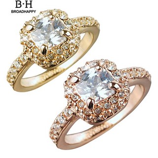 💘broadhappy💍แหวนหมั้น Rhinestone หรูหราเจ้าสาวสตรีสตรี แหวนเกลี้ยง